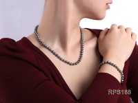 6.5mm black round freshwater pearl necklaceand bracelet set