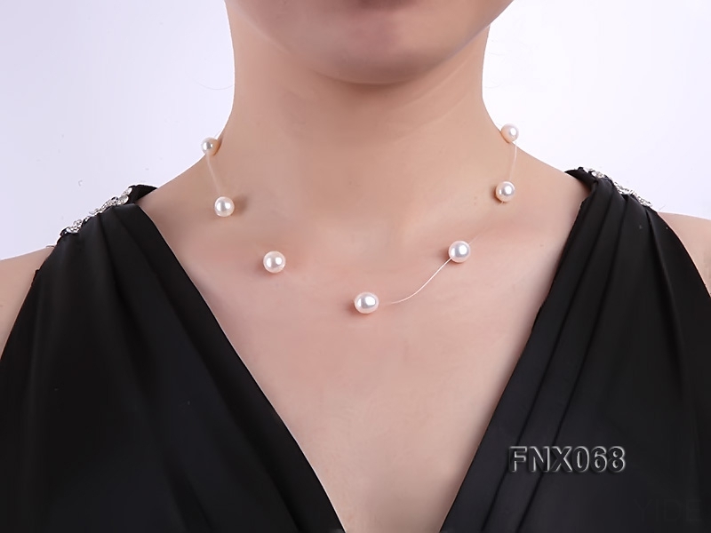 7-8mm White Round Freshwater Pearl Station Necklace