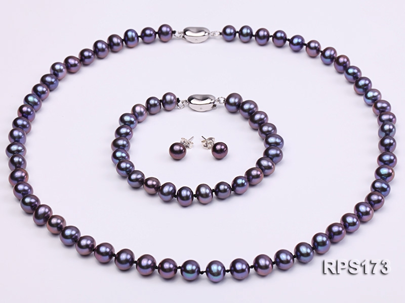 7-8mm round freshwater pearl necklace,bracelet and earring set