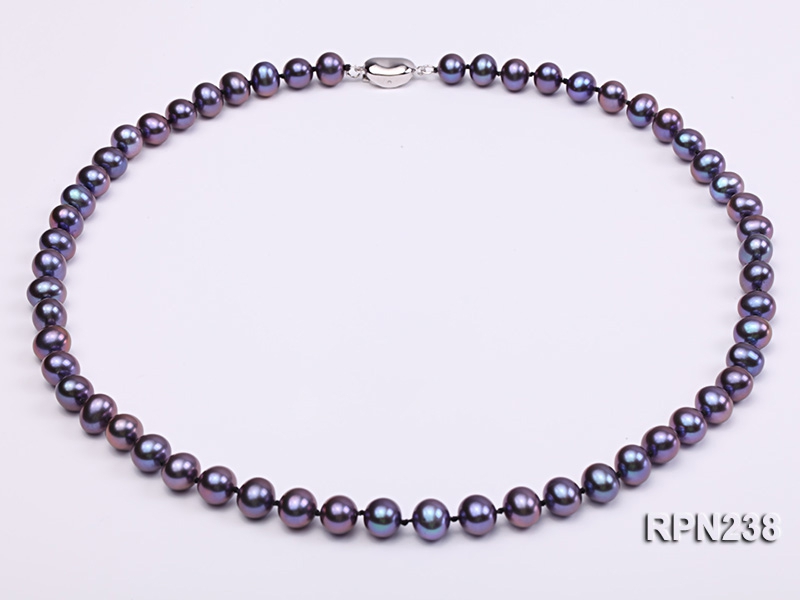 AA-grade 7-8mm Dark Purple Round Freshwater Pearl Necklace