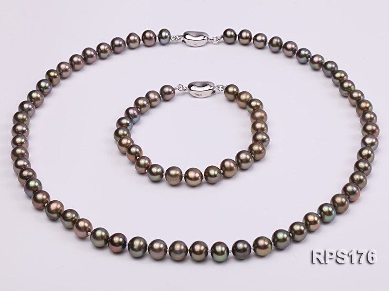 7.5mm AAA round freshwater pearl necklace and bracelet set