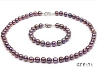 8-9mm AAA black round freshwater pearl necklace and bracelet set