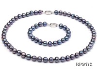 8-8.5mm AAA  black round freshwater pearl necklace and bracelet set