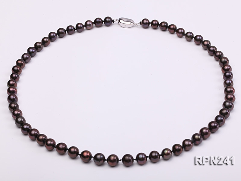 7-8mm Black Round Single-strand Freshwater Pearl Necklace