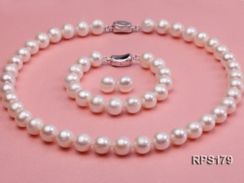 10-11mm white round freshwater pearl necklace,bracelet and earring set