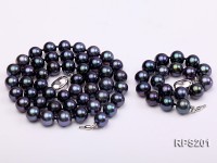 9-10mm AAA black round freshwater pearl necklace and bracelet set