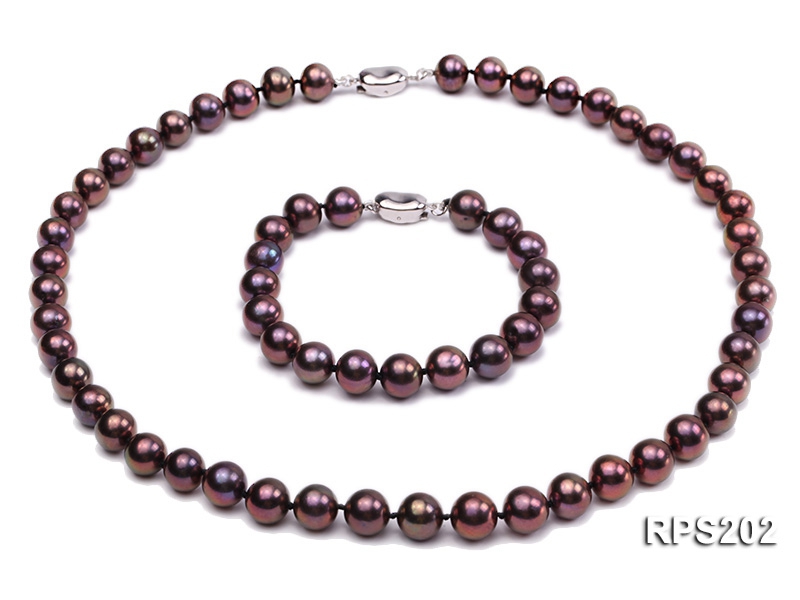 9-10mm AAA round freshwater pearl necklace and bracelet set