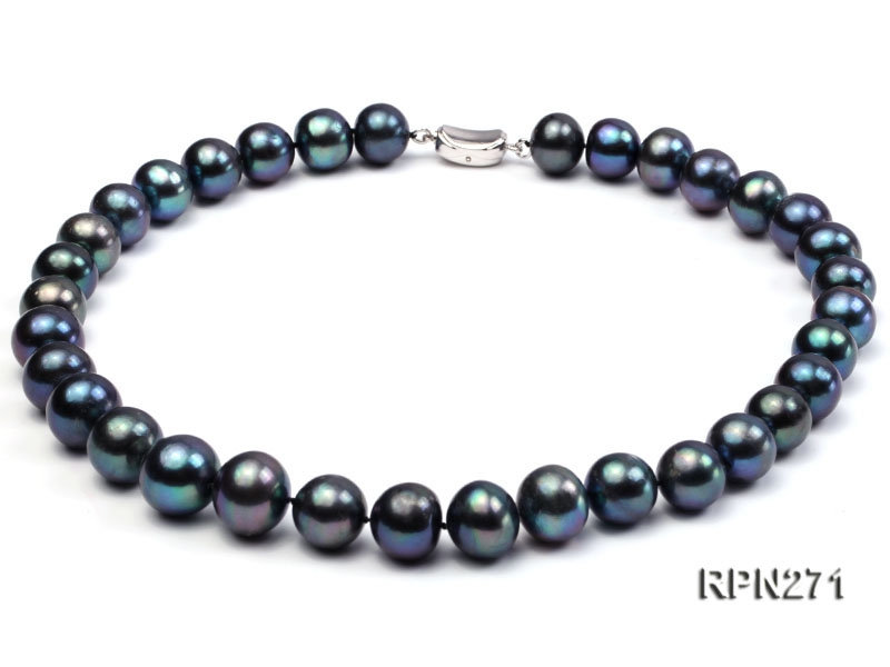 Super-size 12-13mm AA Black Round Freshwater Pearl Necklace