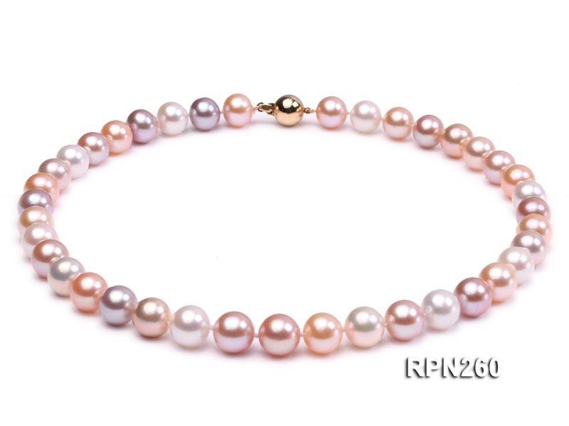 Classic 11mm AAAAA White, Pink & Lavender Round Cultured Freshwater Pearl Necklace