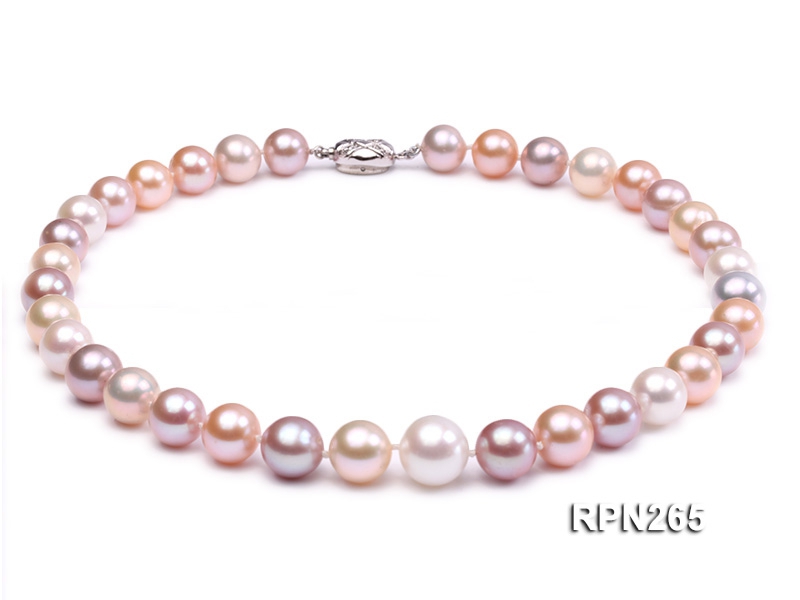 Classic 12-14mm AAA White, pink & Lavender Round Freshwater Pearl Necklace