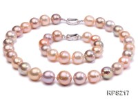 13-14mm Multicolor round freshwater pearl necklace and bracelet