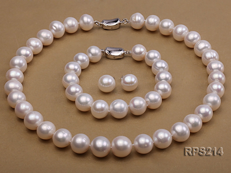 13-14mm AAA round freshwater pearl necklace,bracelet and earring set