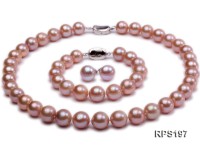 11-13mm Pink round Edison Pearl  necklace,bracelet and earring set