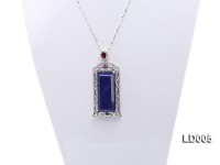 30x70mm Rectangular Lapis Lazuli Pendant with Sterling Silver Holder Dotted with Zircons