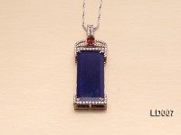20x50mm Rectangular Lapis Lazuli Pendant with Sterling Silver Holder Dotted with Zircons