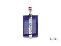 20x40mm Rectangular Lapis Lazuli Pendant with Sterling Silver Holder Dotted with Zircons