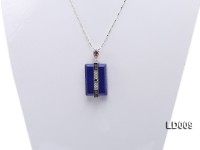 20x40mm Rectangular Lapis Lazuli Pendant with Sterling Silver Holder Dotted with Zircons