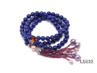 7mm Azure Blue Round Lapis Lazuli Beads Elasticated Bracelet with Garnet and Pearl