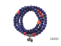 6mm Azure Blue Round Lapis Lazuli Beads Elasticated Bracelet with Red Coral Beads