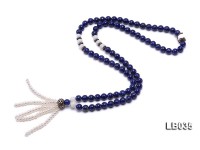 6mm Azure Blue Round Lapis Lazuli Beads Elasticated Bracelet with Tridacna and Pearl