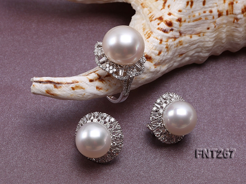 White Freshwater Pearl Ring and Earrings Set