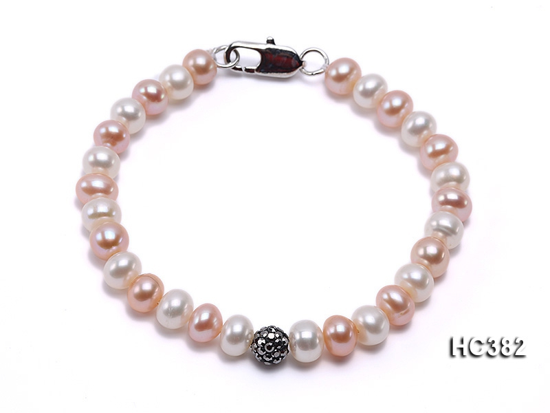 6.5-7mm Flat White & Pink Cultured Freshwater Pearl Bracelet