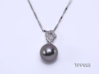 10.5mm Black Tahitian Pearl Pendant with 14k White Gold Bail Dotted with Diamonds