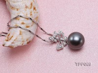 10.5mm Black Tahitian Pearl Pendant with 18k White Gold Bail Dotted with Diamonds