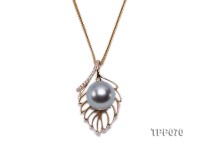 10mm Round Black Tahitian Pearl Pendant with 14k Gold Bail dotted with Diamonds