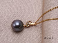 10.2mm Round Black Tahitian Pearl Pendant with 14k Gold Bail dotted with Diamonds