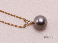 10.5mm Round Black Tahitian Pearl Pendant with 14k Gold Bail dotted with Diamonds