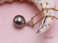 10.5mm Round Black Tahitian Pearl Pendant with 14k Gold Bail dotted with Diamonds