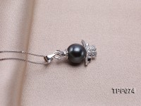 10.5mm Round Black Tahitian Pearl Pendant with Silver Chain