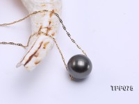 13.5mm Round Black Tahitian Pearl Pendant with 18k Gold Chain