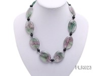 25x35mm Oval Fluorite Pieces and Round Black Agate Beads Necklace