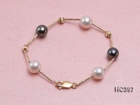 9-10mm Freshwater Pearl and Tahitian Pearl Bracelet with 14k Gold Chain