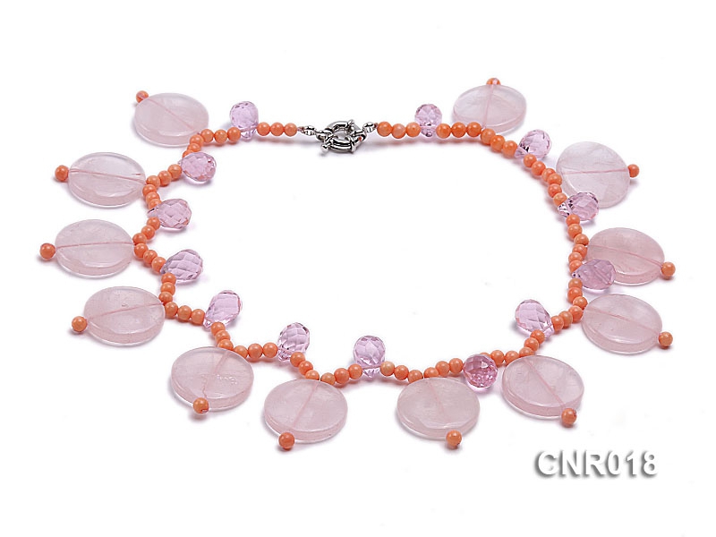 5mm Orange Round Coral Necklace with Rose Quartz Pieces and Beads