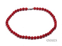 7mm Red Round Coral Necklace