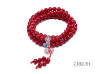 7mm Red Round Coral Beads Bracelet