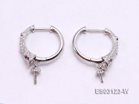 18k White Gold Earring Bail Dotted with Diamonds and Rubies