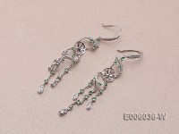 18k White Gold Earring Bail Dotted with Diamonds and Emeralds
