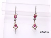 18k White Gold Earring Bail Dotted with Diamonds and Rubies