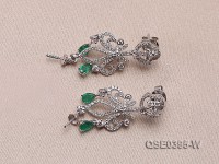 18k White Gold Earring Bail Dotted with Diamonds and Emeralds