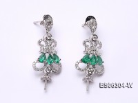 18k White Gold Earring Bail Dotted with Emeralds and Diamonds