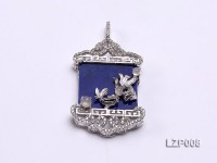 40x25mm Lapis Lazuli Pendant with Sterling Silver Bail Dotted with Zircons