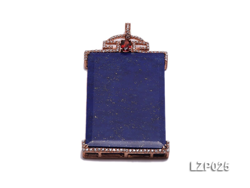 64x32mm Lapis Lazuli Pendant with Sterling Silver Bail Dotted with Zircons