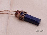 49x14mm Lapis Lazuli Pendant with Sterling Silver Bail Dotted with Zircons