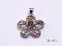 30x23mm Natural Tourmaline Pieces Pendant with Sterling Silver Pendant Bail
