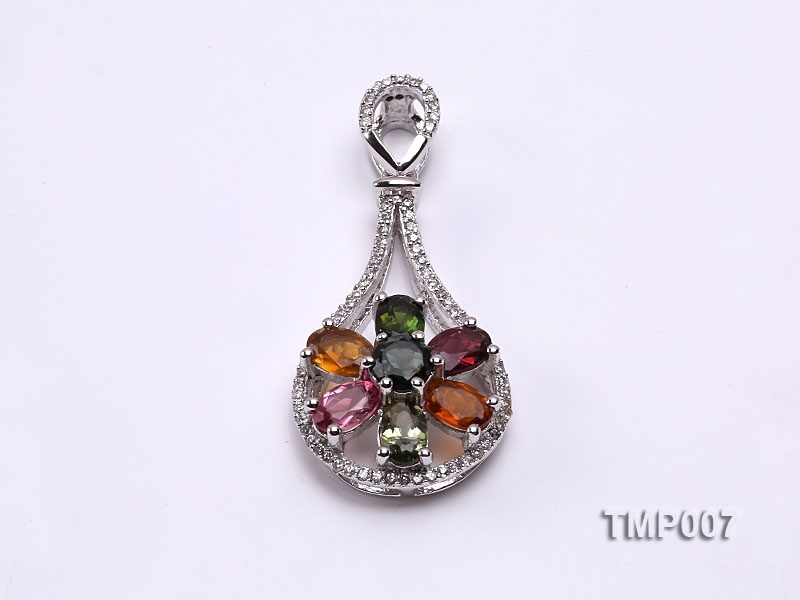 39x18mm Natural Tourmaline Pieces Pendant with Sterling Silver Pendant Bail