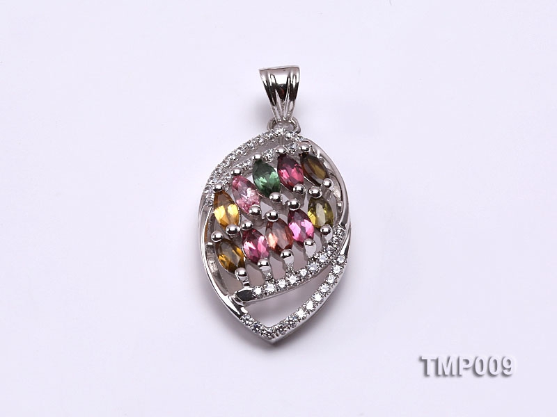 32x15mm Natural Tourmaline Pieces Pendant with Sterling Silver Pendant Bail